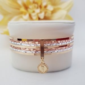 St Jude Tri Color 7 Band Bangle Gold Plated Bracelet